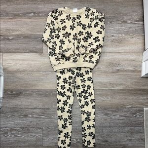 Zara Cream Floral Print Kids Matching Set with Black and Brown Flowers
